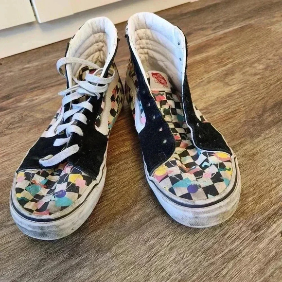 Vans High top  Customs Geometric Checkerboard Sk8-Hi  Mens 7 Womens 8.5 - Picture 3 of 6